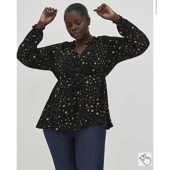 torrid Tops - NWT Torrid  Black Peasant Star Gauze V-Neck Tie Waist Blouse Top Size 1X (14/16)